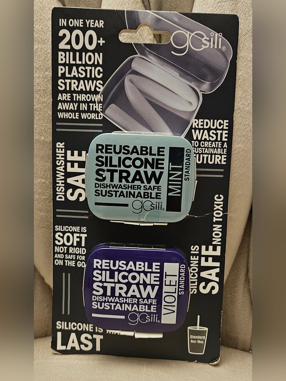 Gosili Bendable Silicone  Straw & Travel Case Set - Mint, Violet New